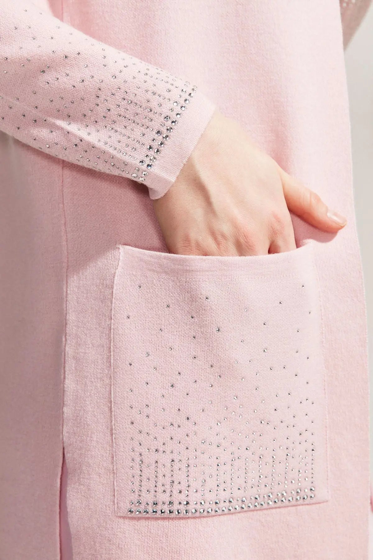 Gül Kurusu Kaşmir Karışımlı Venüs Taş Detaylı Hırka Silk and Cashmere