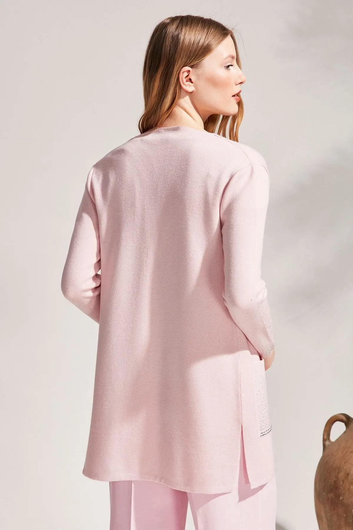 Gül Kurusu Kaşmir Karışımlı Venüs Taş Detaylı Hırka Silk and Cashmere