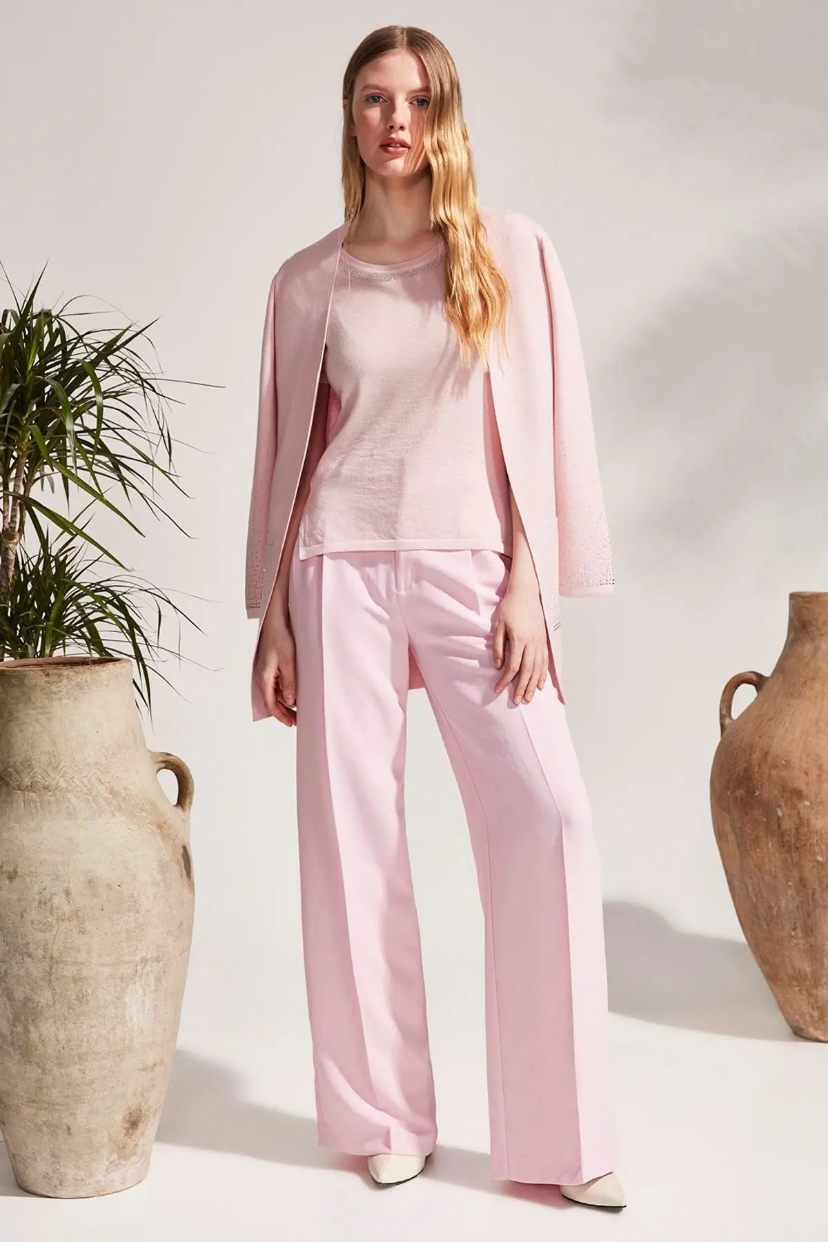 Gül Kurusu Kaşmir Karışımlı Venüs Taş Detaylı Kısa Kollu Kazak Silk and Cashmere