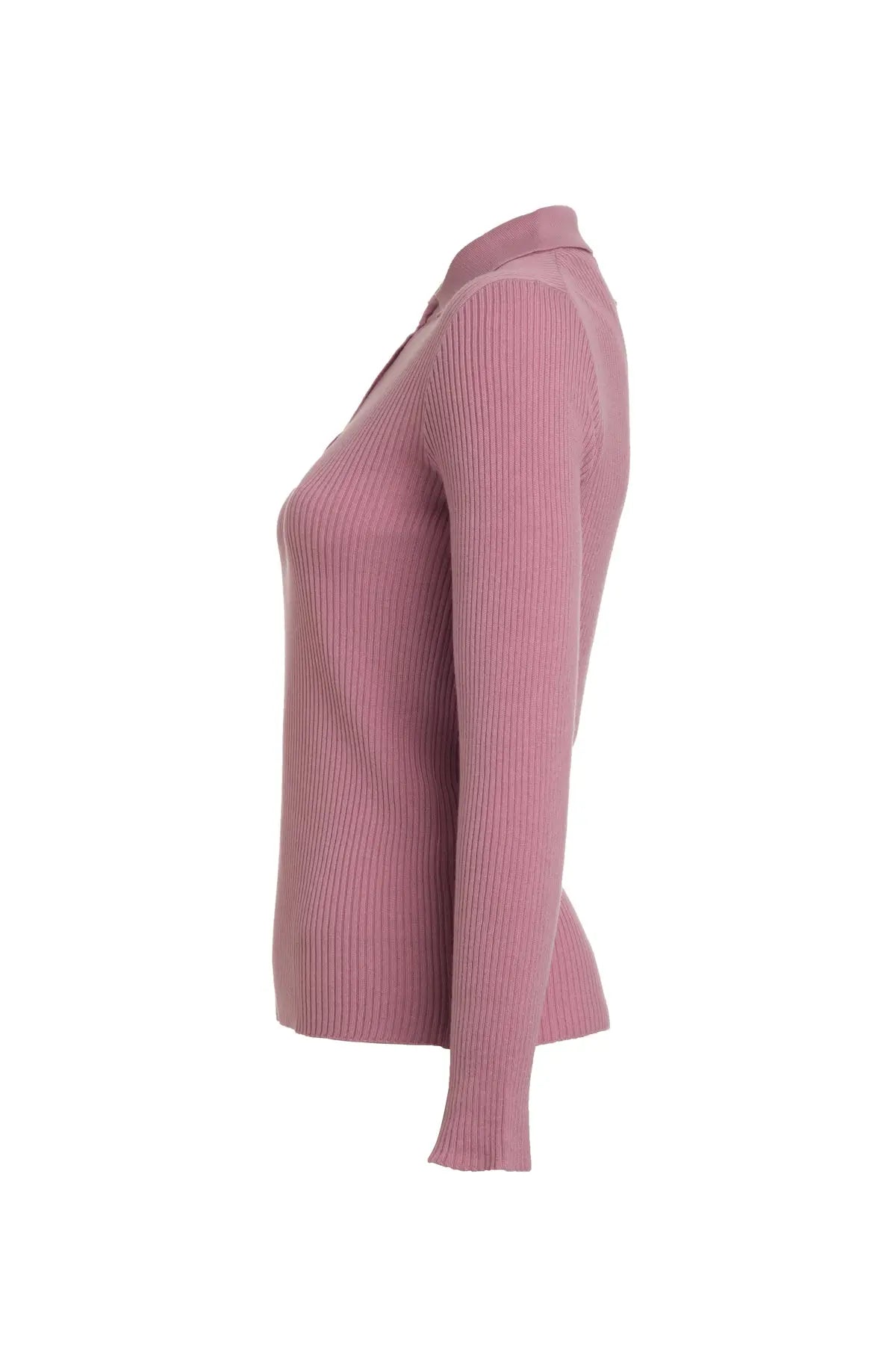 Gül Kurusu Kaşmirli Melinda Polo Yaka Uzun Kollu Ribanalı Triko Silk and Cashmere