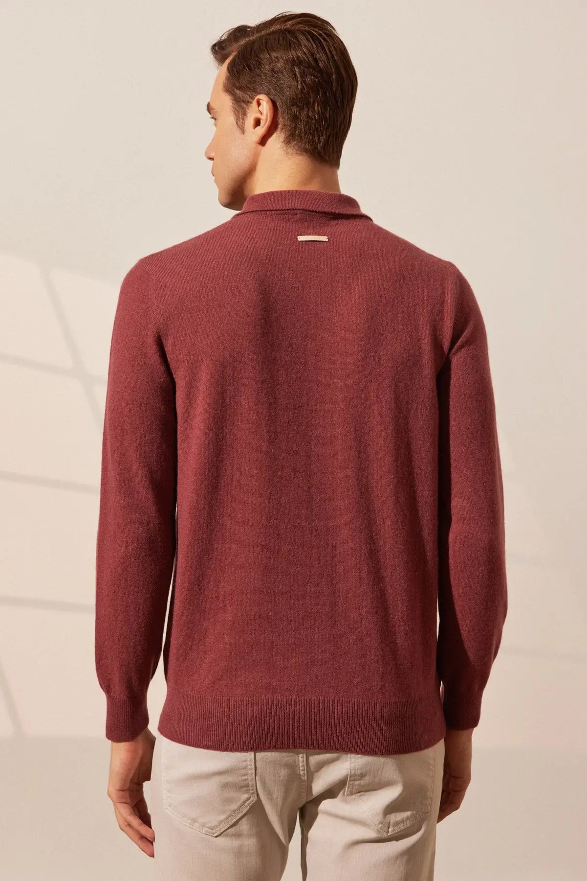 Gül Kurusu Saf Kamir Polo Yaka Uzun Kollu Erkek Kazak Silk and Cashmere