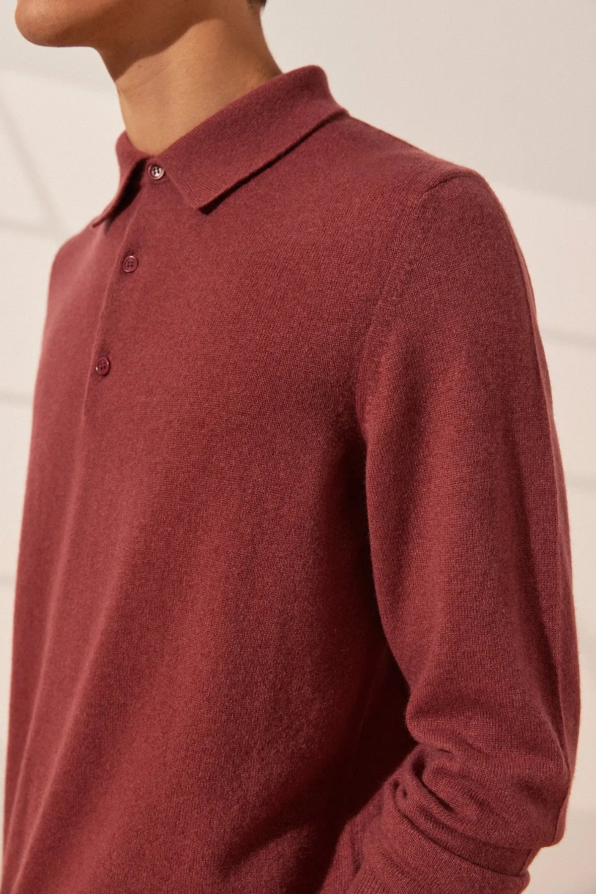 Gül Kurusu Saf Kamir Polo Yaka Uzun Kollu Erkek Kazak Silk and Cashmere