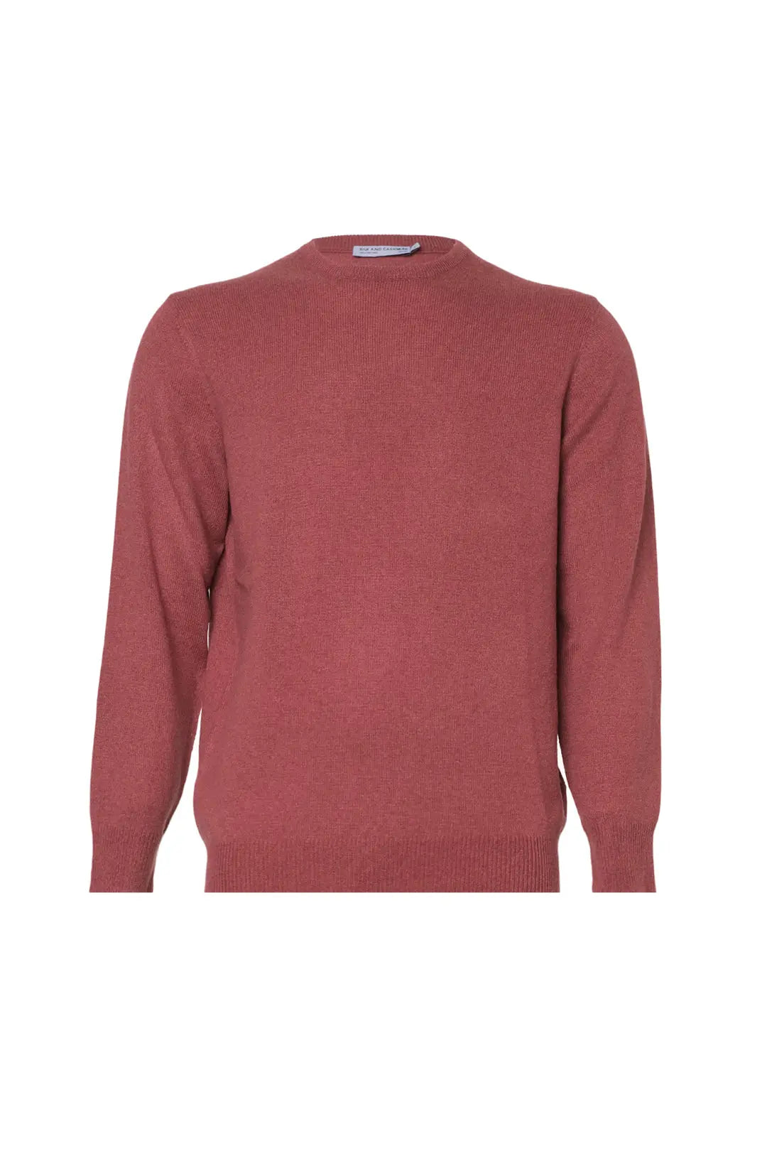 Gül Kurusu Saf Kamir Vincent Yuvarlak Yaka Uzun Kollu Erkek Kazak Silk and Cashmere