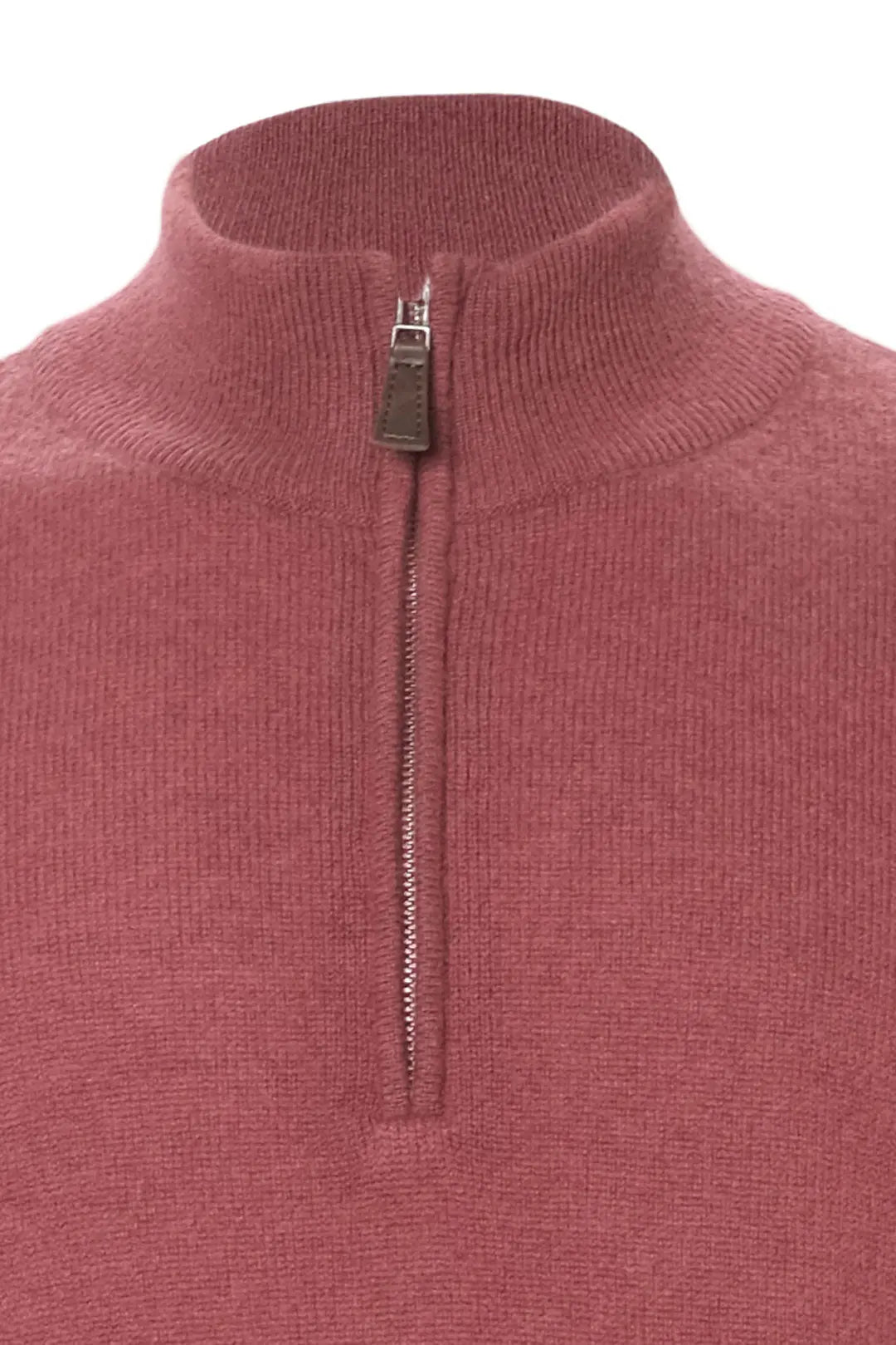 Gül Kurusu Saf Kaşmir Fermuarlı Yarım Balıkçı Yaka Uzun Kollu Erkek Kazak Silk and Cashmere