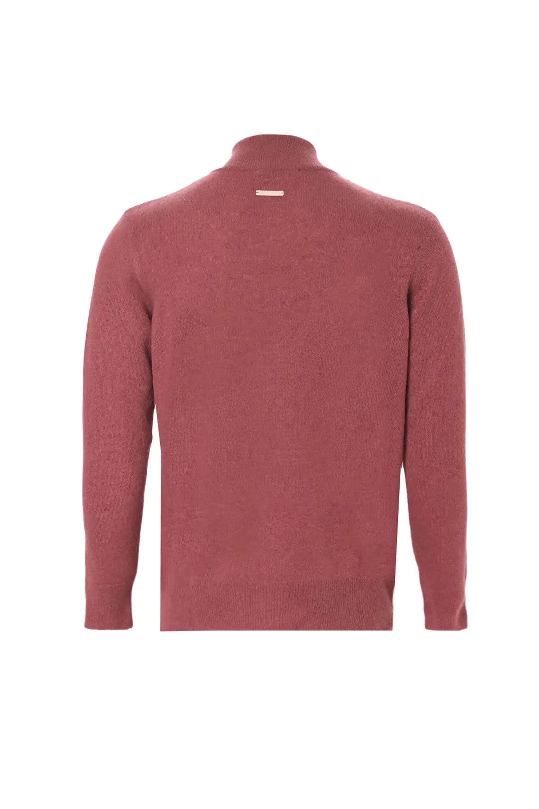 Gül Kurusu Saf Kaşmir Fermuarlı Yarım Balıkçı Yaka Uzun Kollu Erkek Kazak Silk and Cashmere