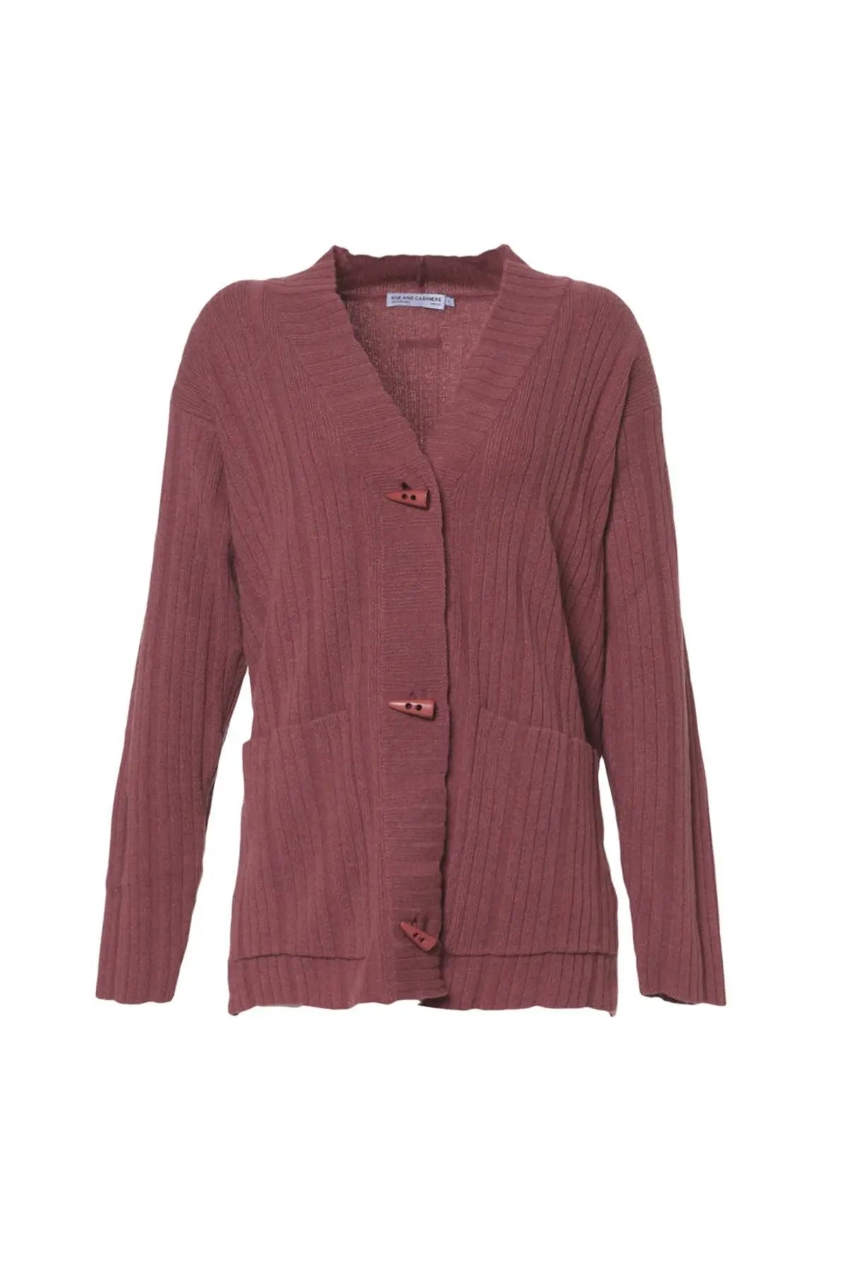 Gül Kurusu Saf Kaşmir Tricennial V Yaka Uzun Kollu Kadın Hırka Silk and Cashmere