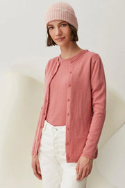 Gül Kurusu Saf Kaşmir Yuvarlak Yaka Uzun Kollu Basic Hırka Silk and Cashmere