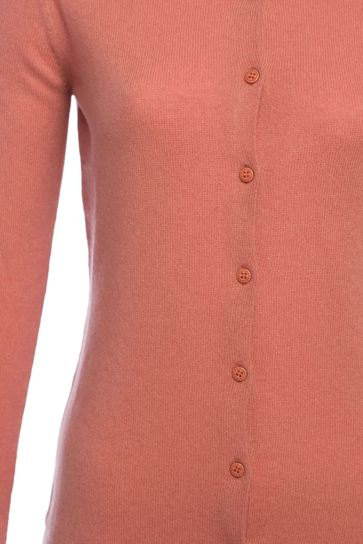 Gül Kurusu Saf Kaşmir Yuvarlak Yaka Uzun Kollu Basic Hırka Silk and Cashmere