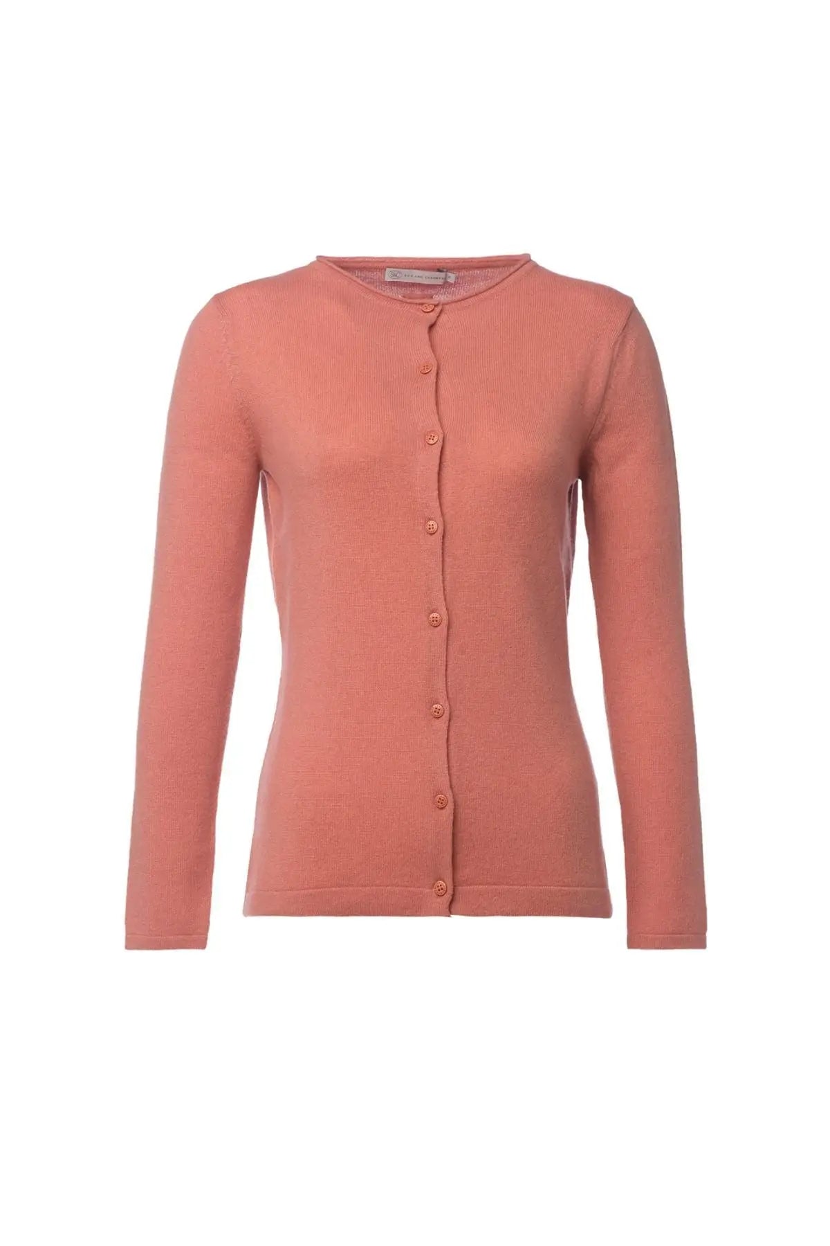 Gül Kurusu Saf Kaşmir Yuvarlak Yaka Uzun Kollu Basic Hırka Silk and Cashmere