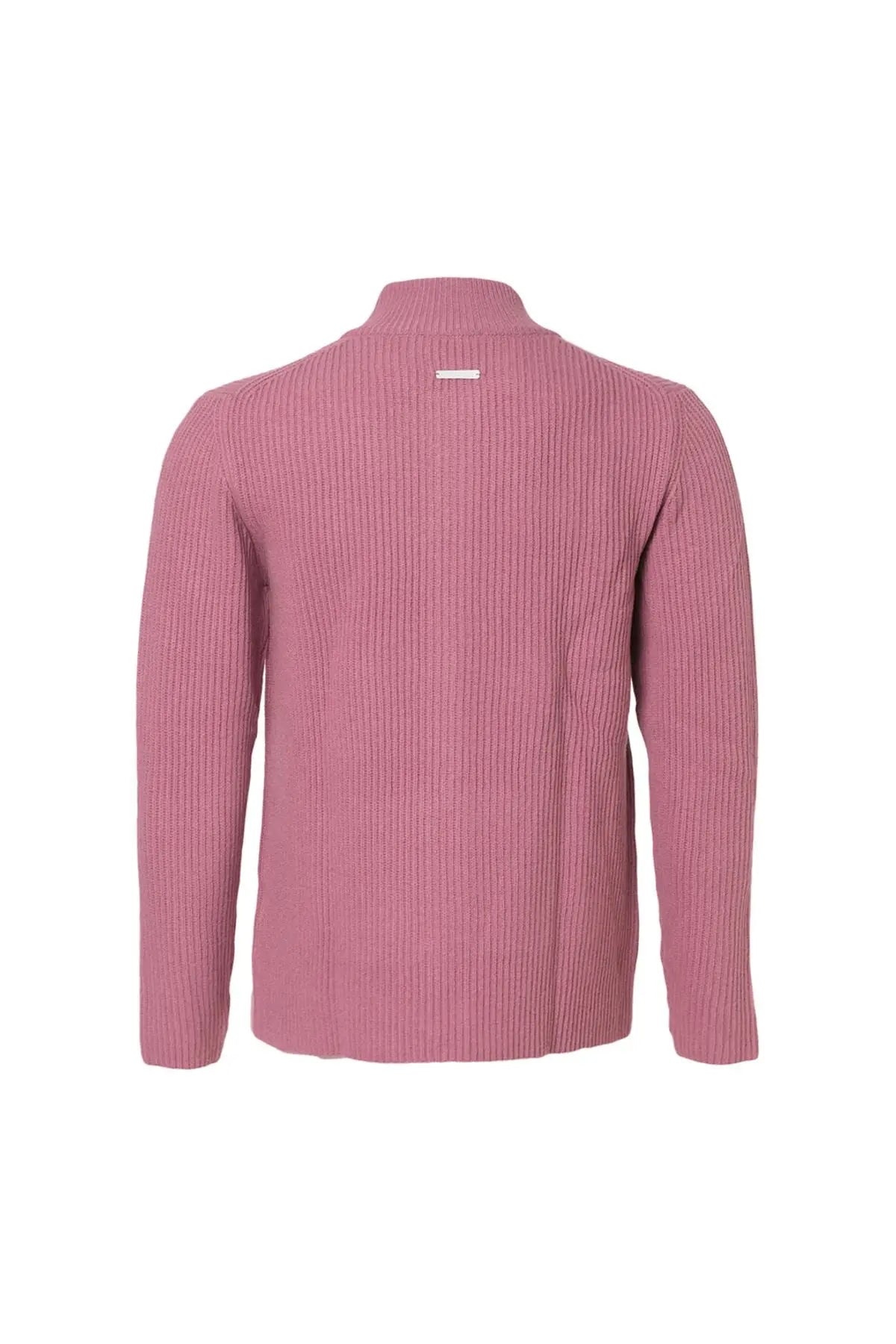 Gül Kurusu Yün Fabio Ribana Detaylı Yarım Balıkçı Yaka Uzun Kollu Erkek Triko Hırka Silk and Cashmere