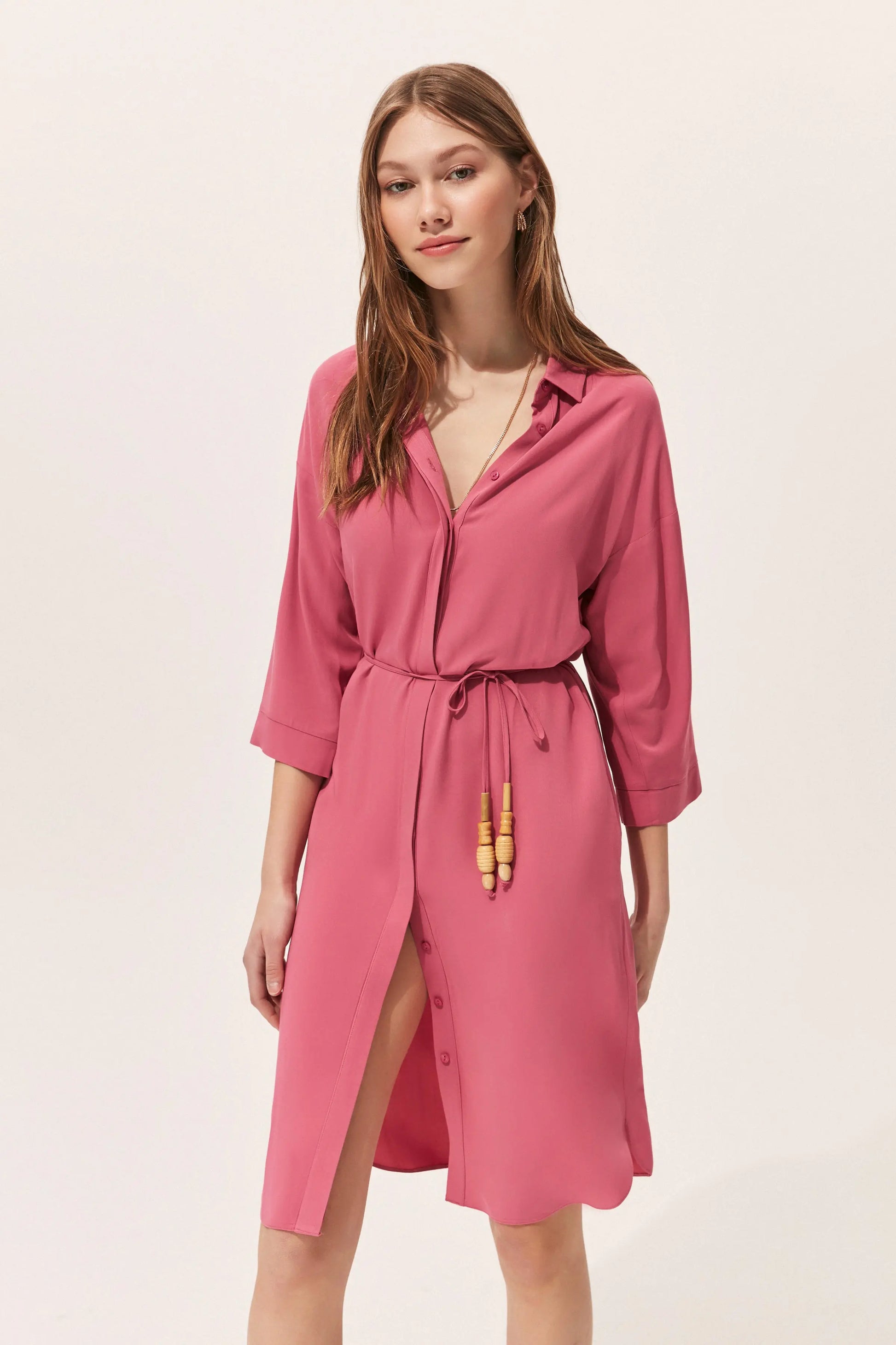 Gül Kurusu & More Rosella Uzun Kollu Gömlek Elbise Silk and Cashmere