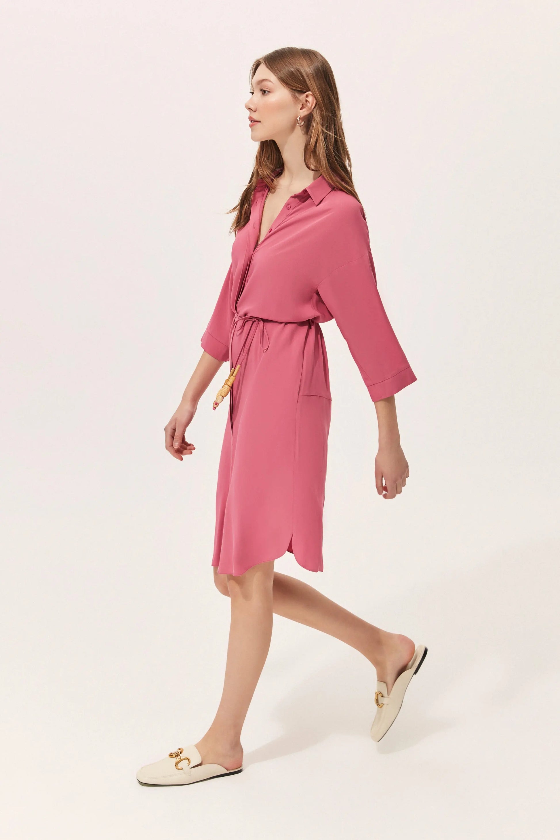 Gül Kurusu & More Rosella Uzun Kollu Gömlek Elbise Silk and Cashmere