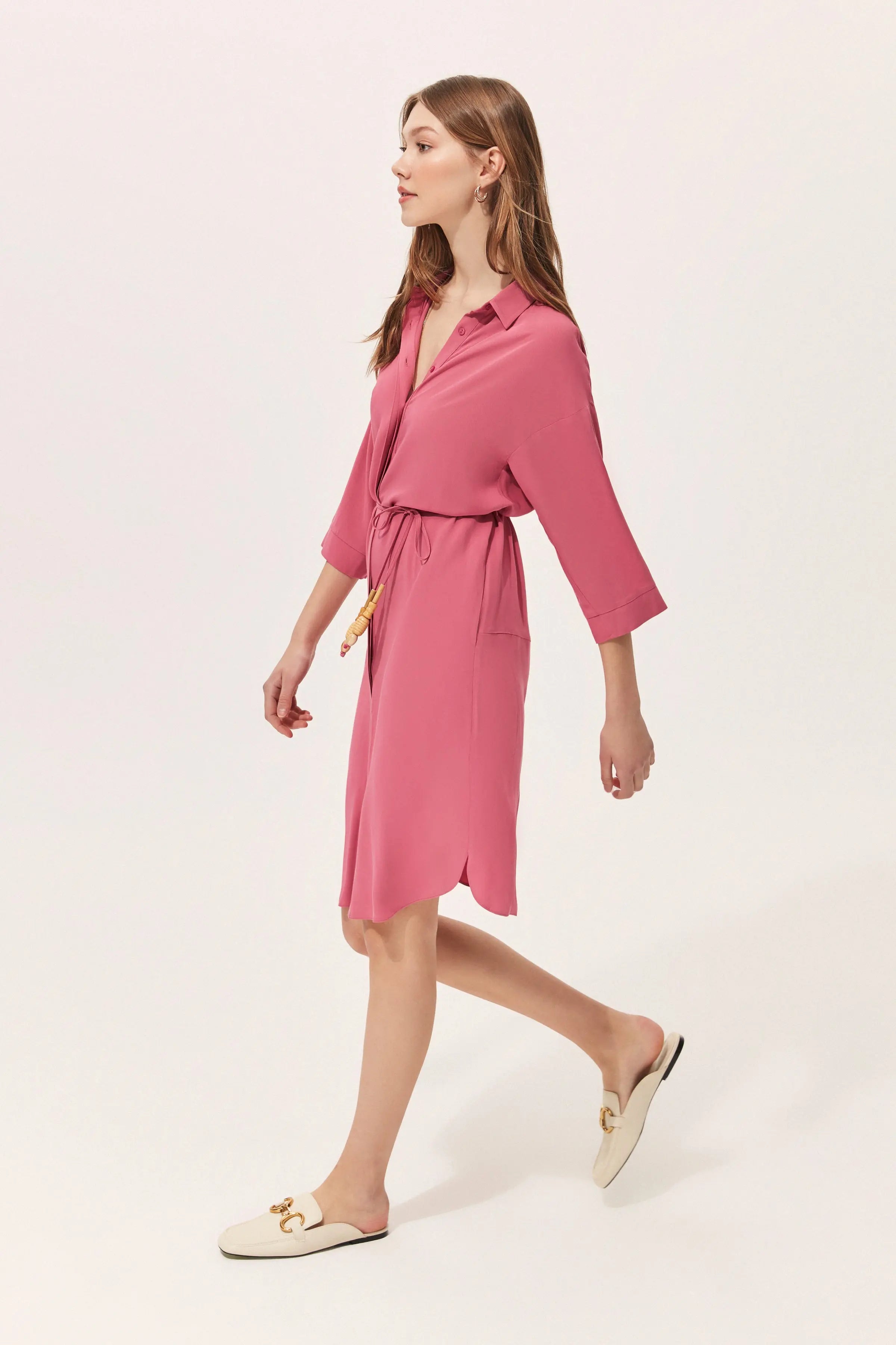 Gül Kurusu & More Rosella Uzun Kollu Gömlek Elbise Silk and Cashmere