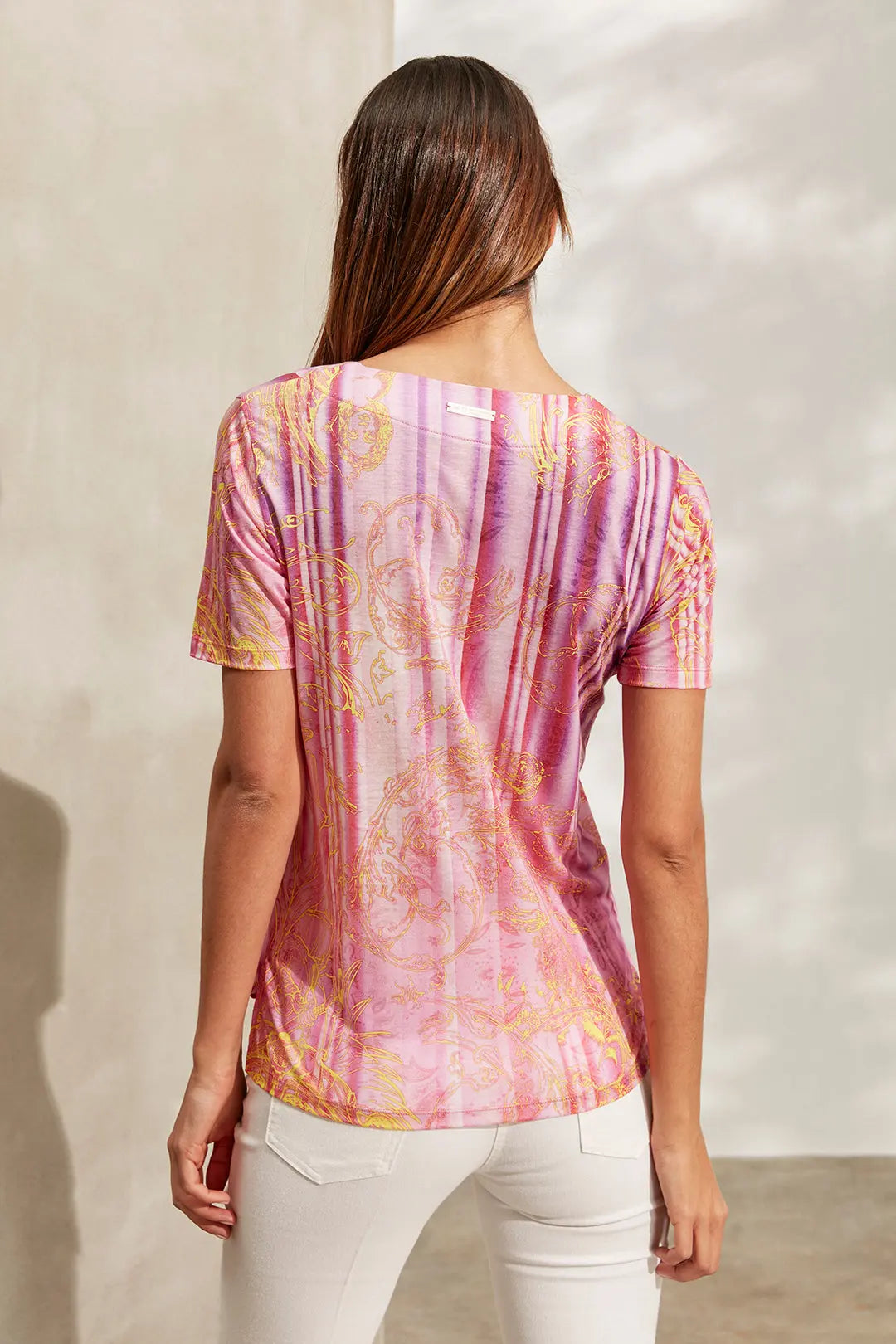 Gül Kurusu & More Sirena Etnik Baskılı Süper İnce Modal Kısa Kollu Tişört Silk and Cashmere