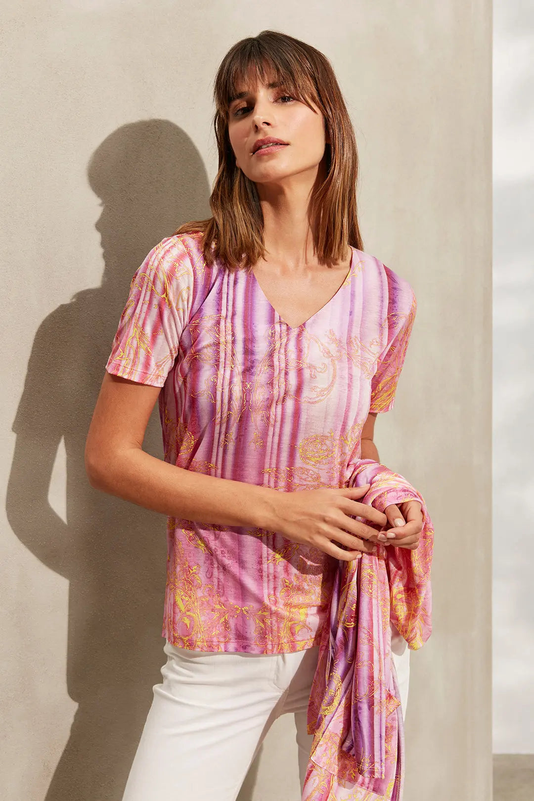 Gül Kurusu & More Sirena Etnik Baskılı Süper İnce Modal Kısa Kollu Tişört Silk and Cashmere