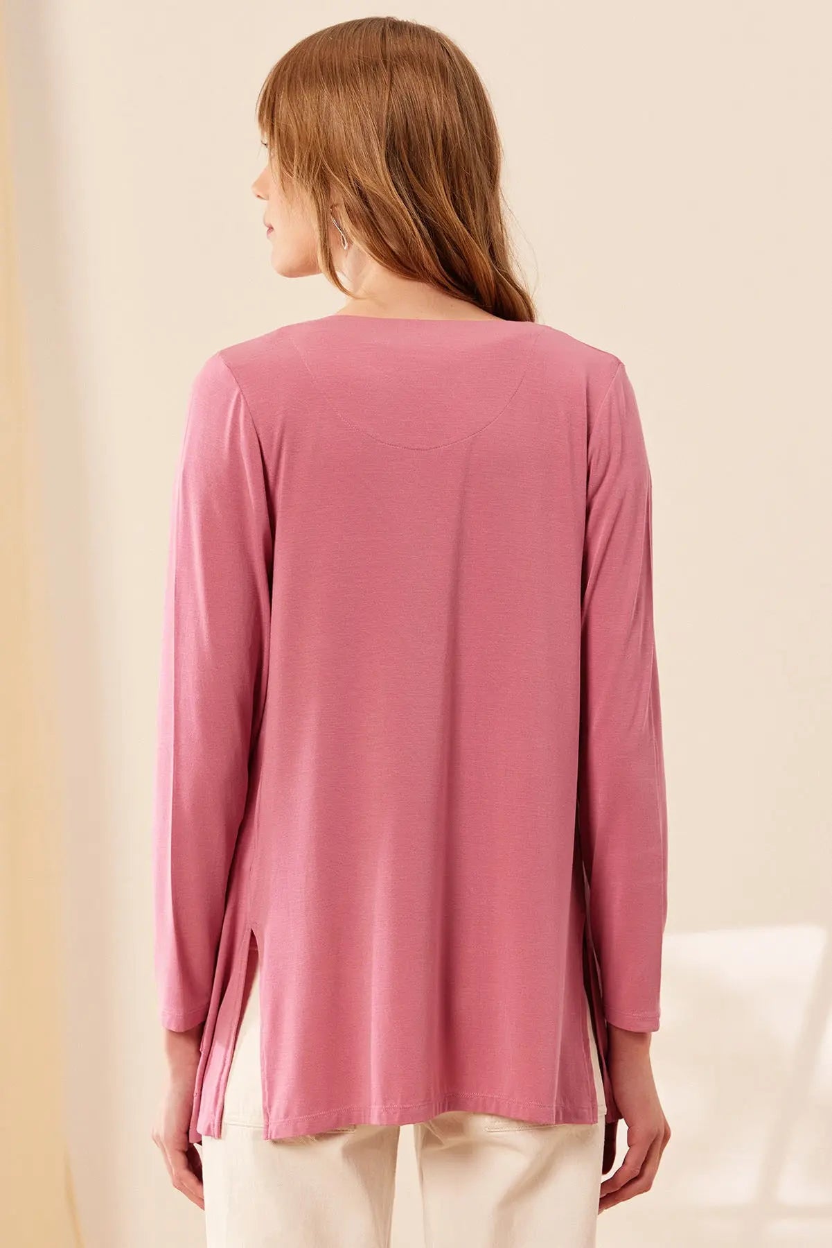 Gül Kurusu & More Tracy Süper Yumuşak Modal Uzun Kollu Tişört Hırka Silk and Cashmere