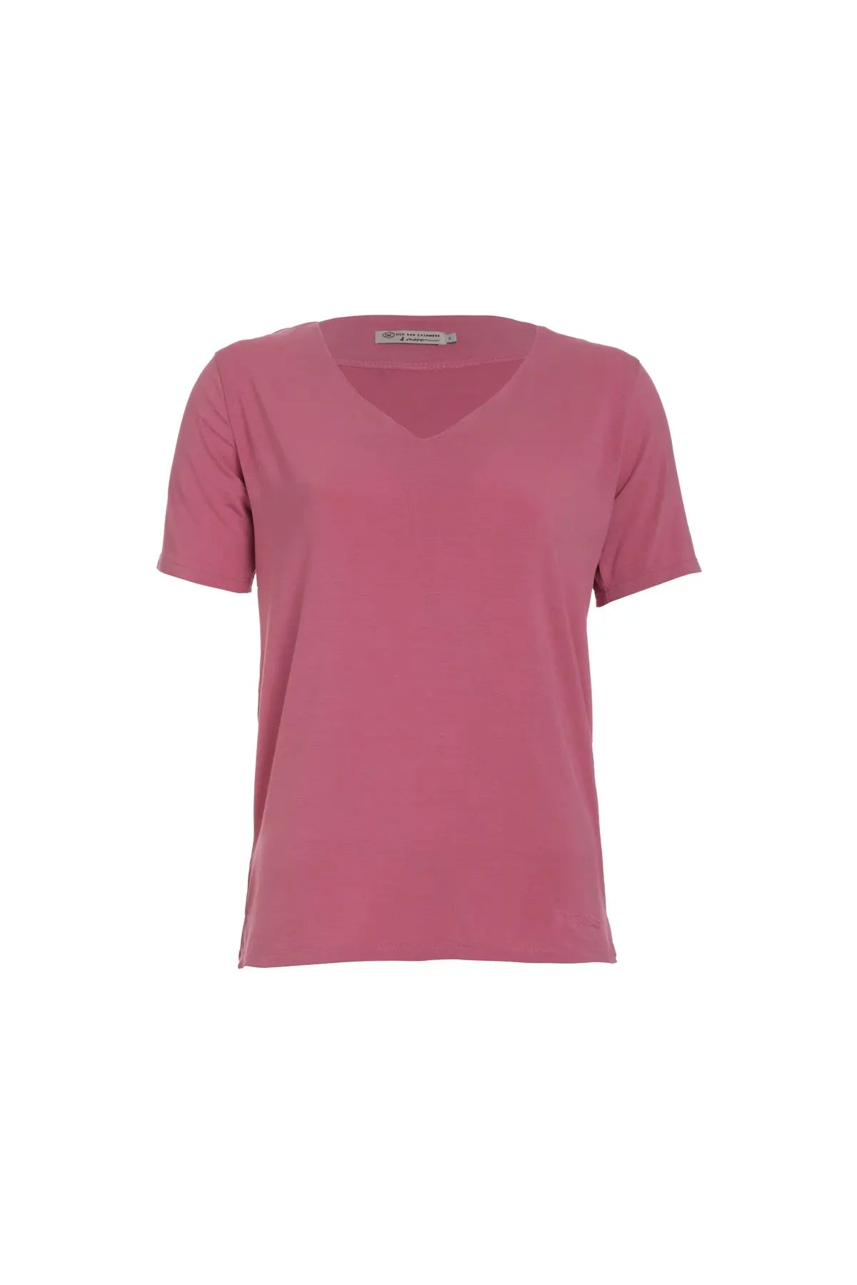 Gül Kurusu & More Tracy V Yaka Kısa Kollu Rahat Kesim Modal Tişört Silk and Cashmere