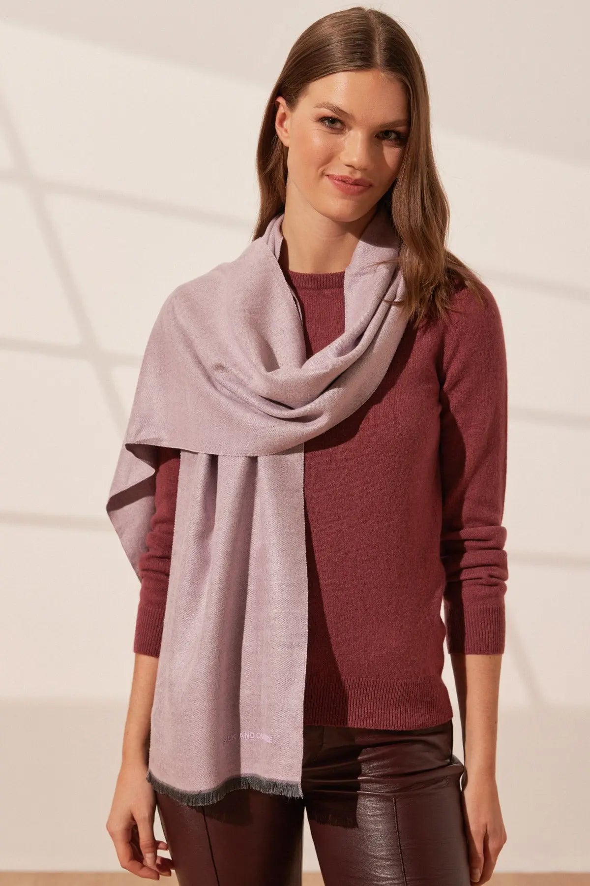 Gül Kurusu & More Vish Düz Renk Kaşkol Atkı 30 x 180 cm Silk and Cashmere