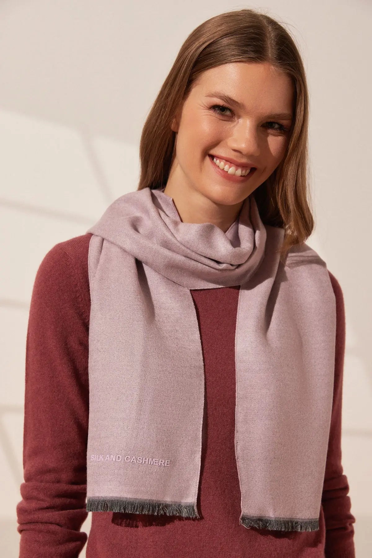 Gül Kurusu & More Vish Düz Renk Kaşkol Atkı 30 x 180 cm Silk and Cashmere