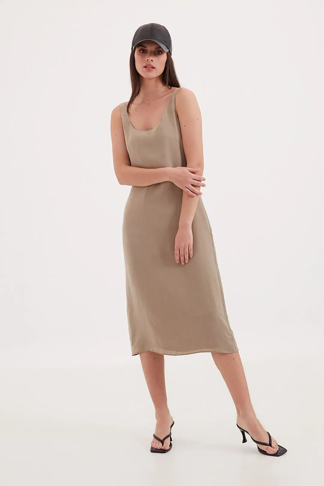 Haki Clara Kolsuz Uzun Elbise Silk and Cashmere