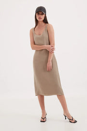 Haki Clara Kolsuz Uzun Elbise Silk and Cashmere