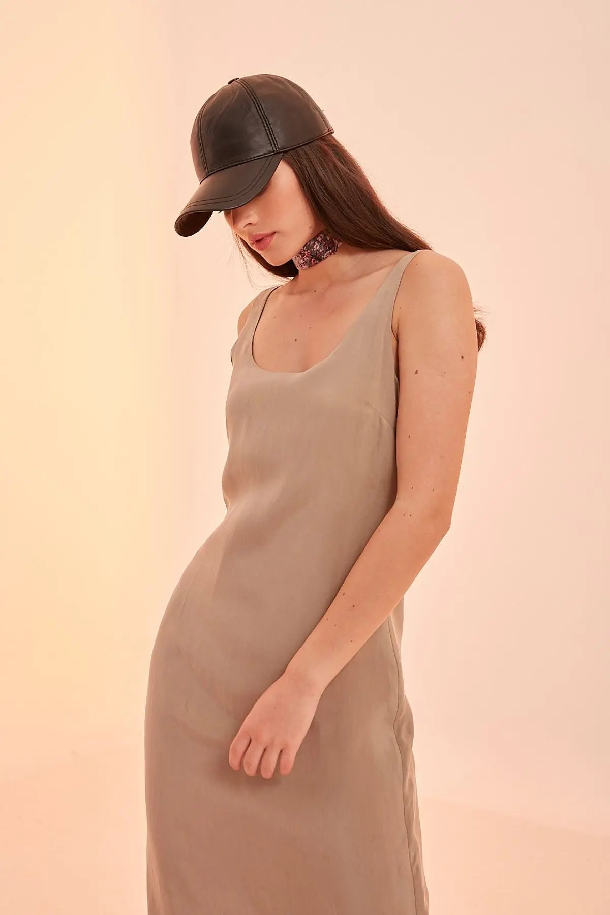 Haki Clara Kolsuz Uzun Elbise Silk and Cashmere