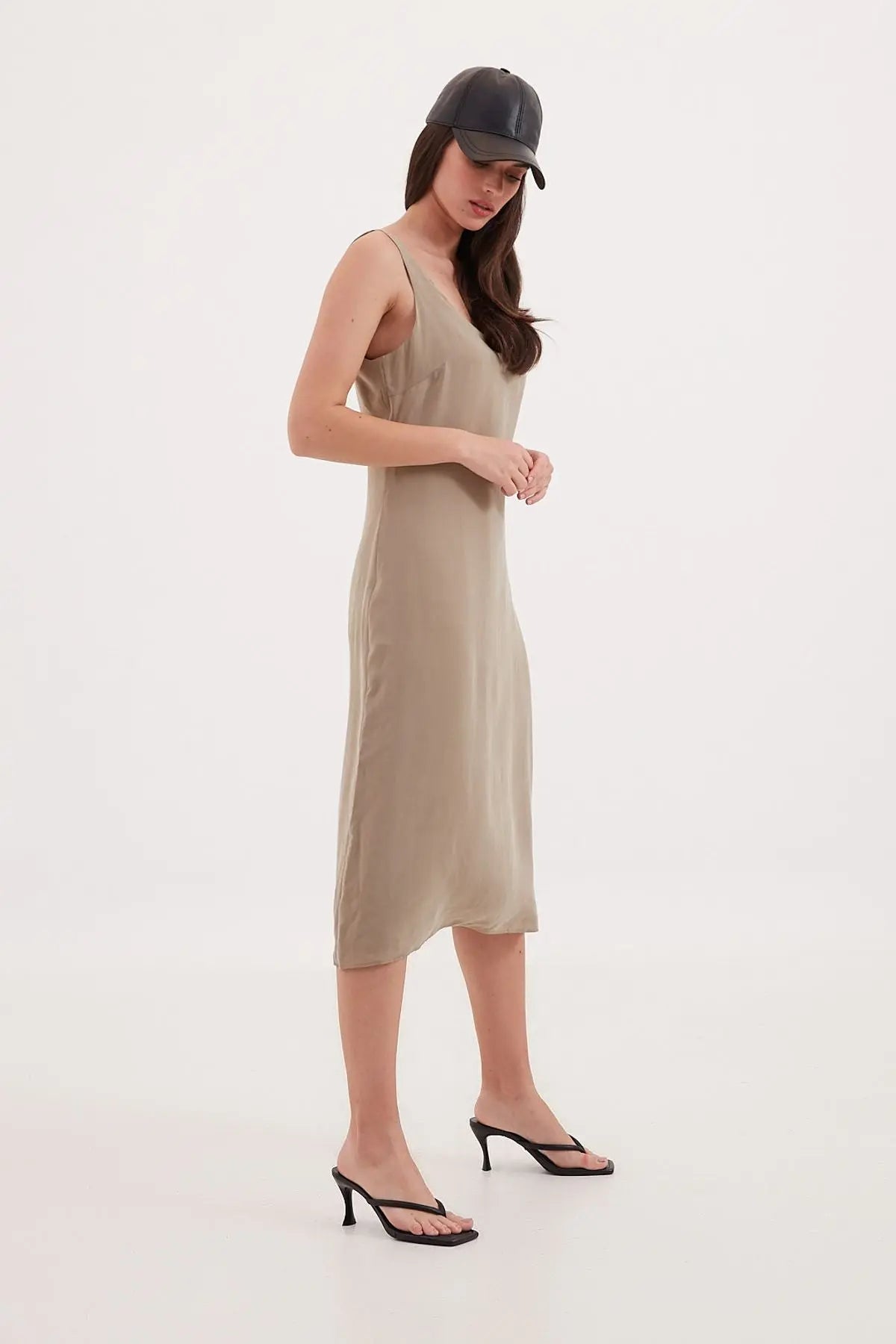 Haki Clara Kolsuz Uzun Elbise Silk and Cashmere