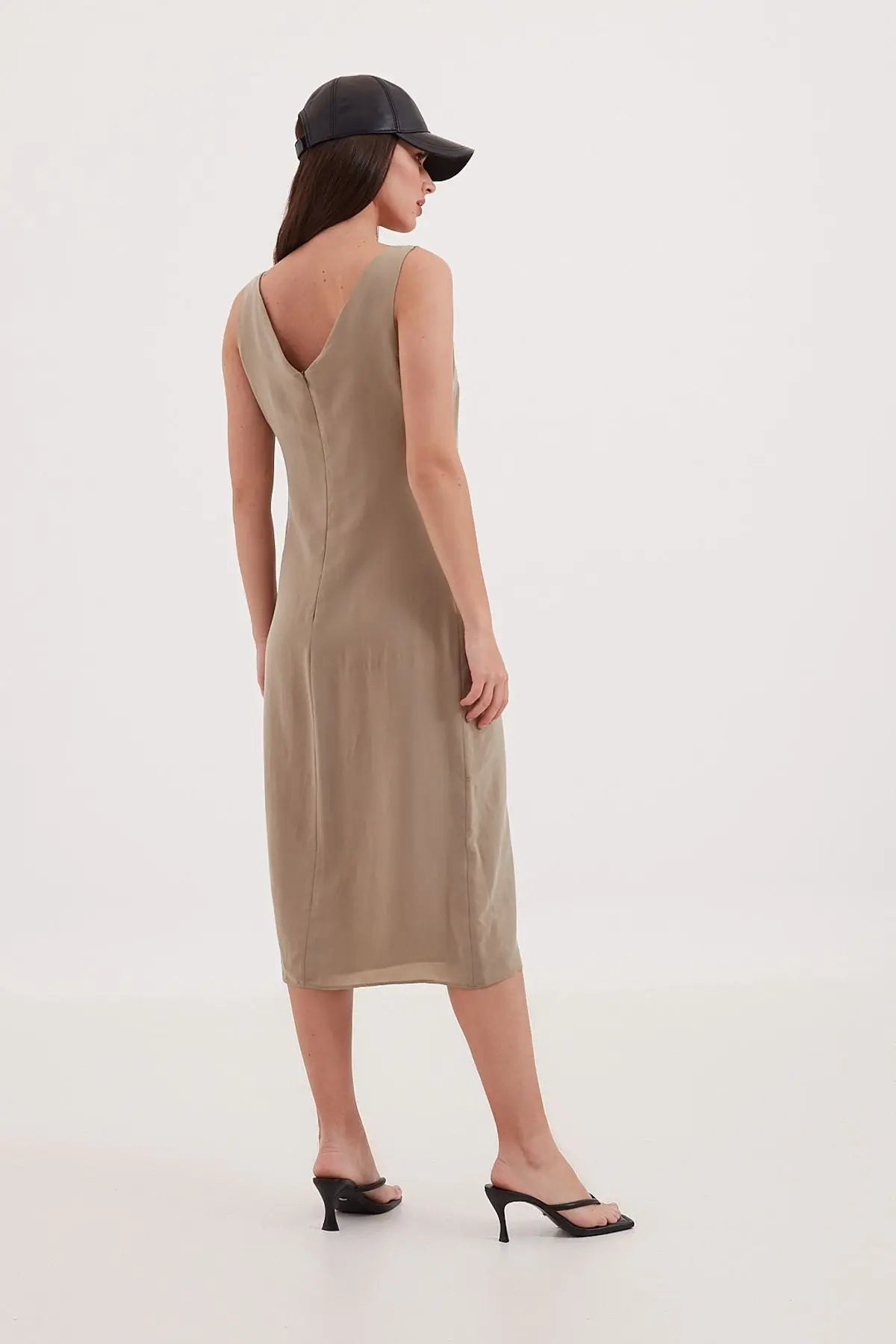 Haki Clara Kolsuz Uzun Elbise Silk and Cashmere