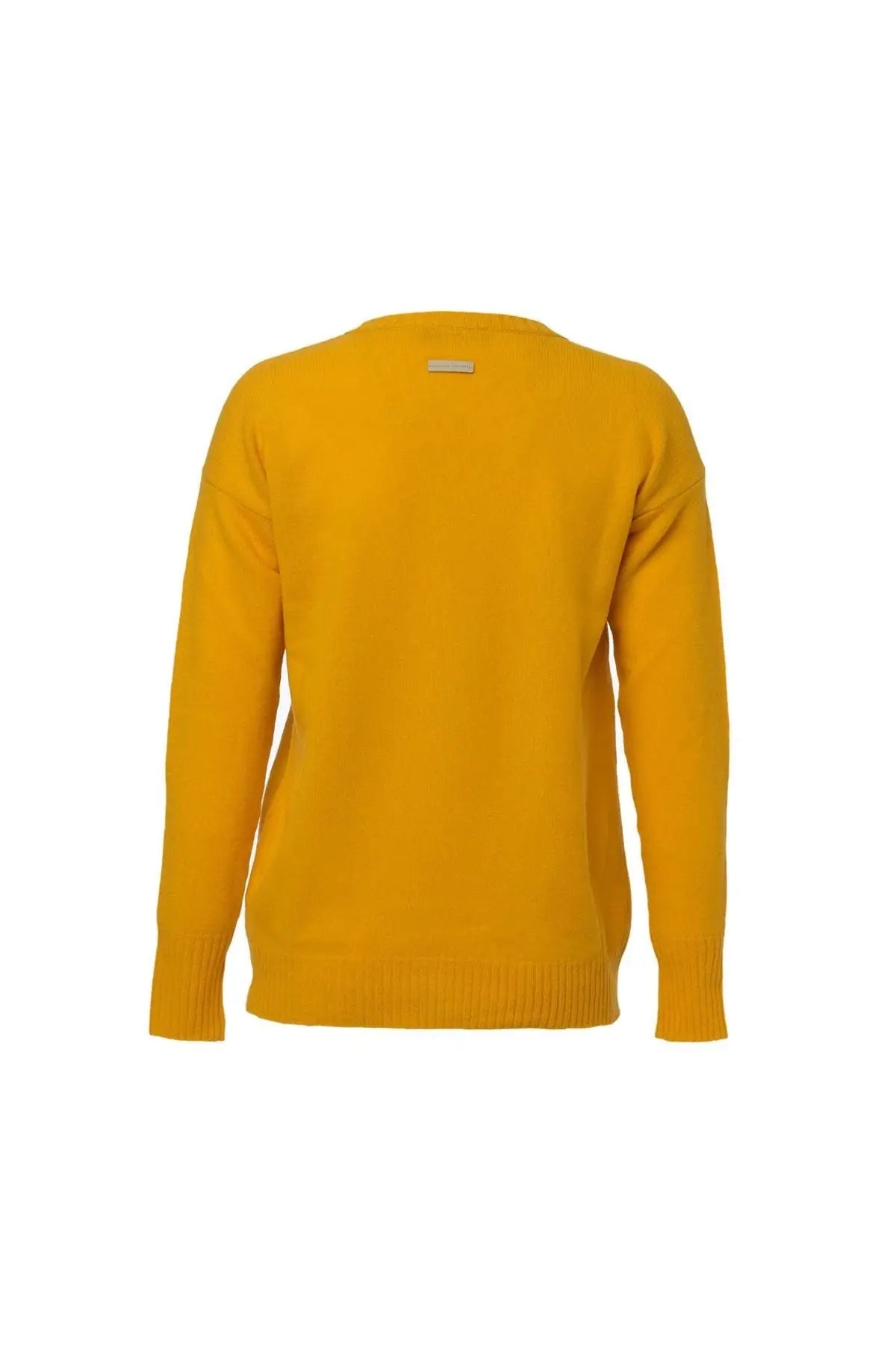 Hardal Kaşmir ve Avustralya Yünü Carole Ters Dikiş Detaylı V Yaka Uzun Kollu Kazak Silk and Cashmere