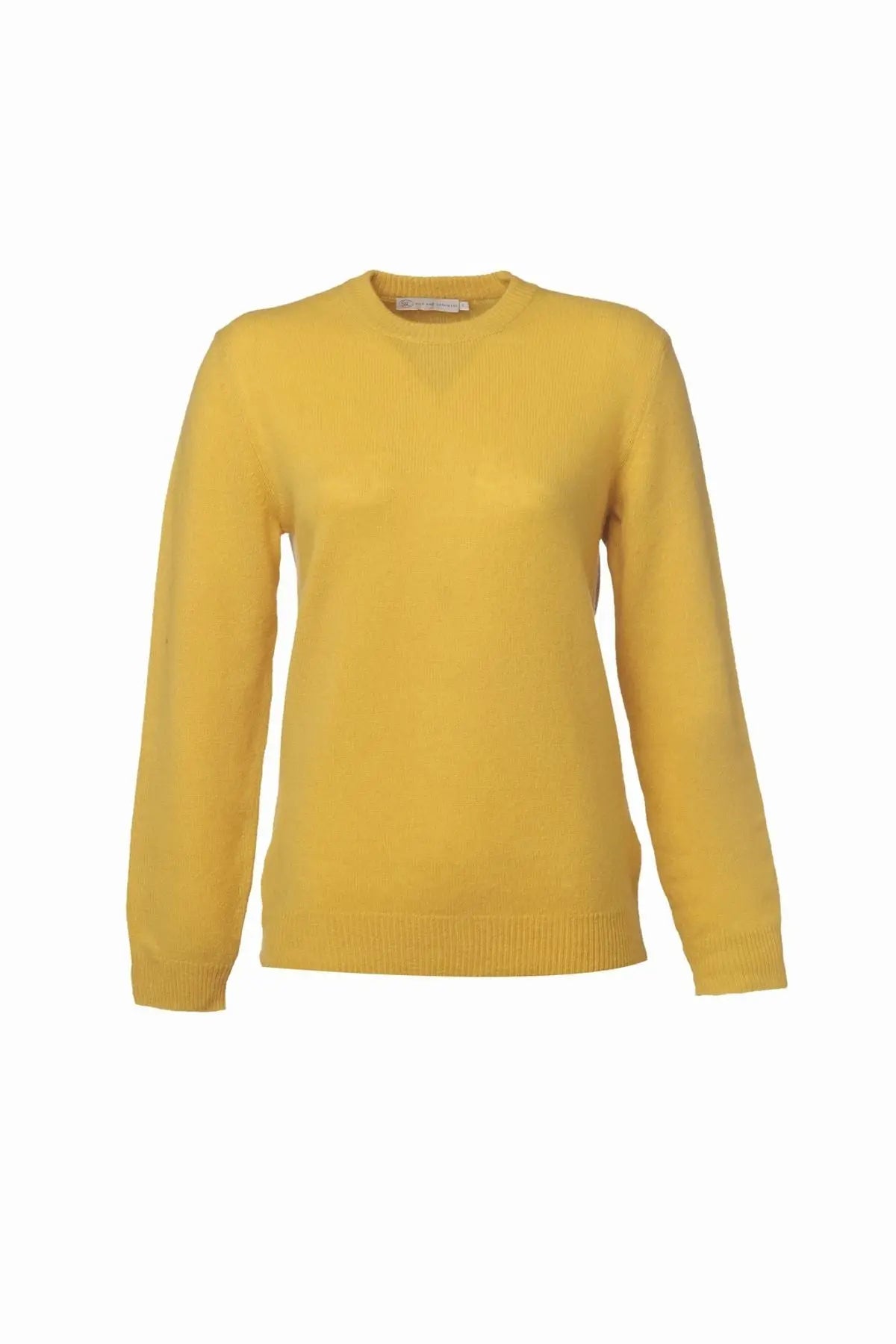 Hardal Saf Kamir Veronique Yuvarlak Yaka Uzun Kollu Kazak Silk and Cashmere