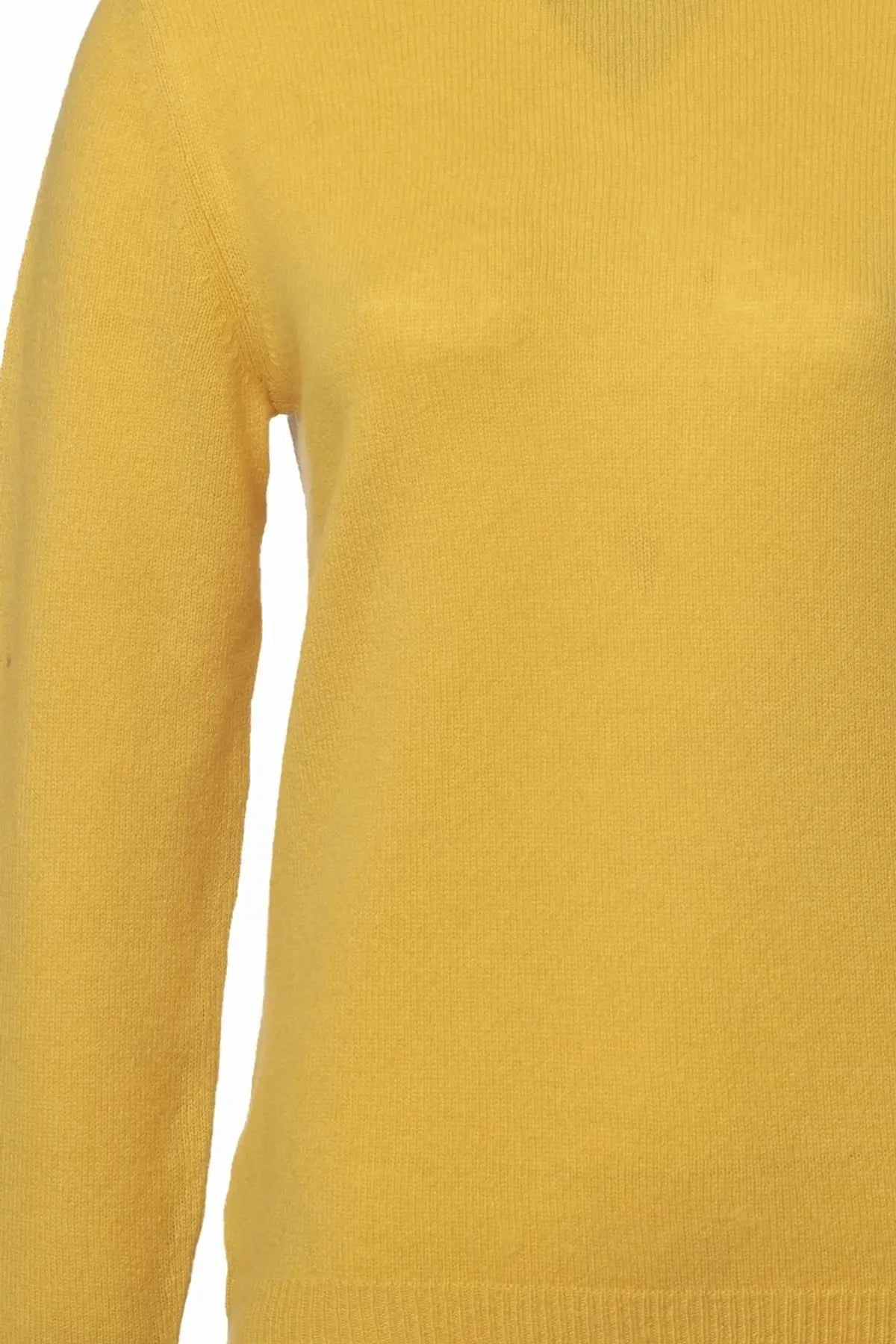 Hardal Saf Kamir Veronique Yuvarlak Yaka Uzun Kollu Kazak Silk and Cashmere