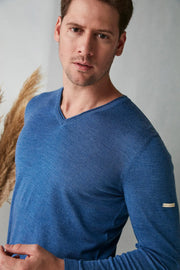 İndigo İpekli Çift Taraf V Yaka Detaylı Quentin Triko Silk and Cashmere