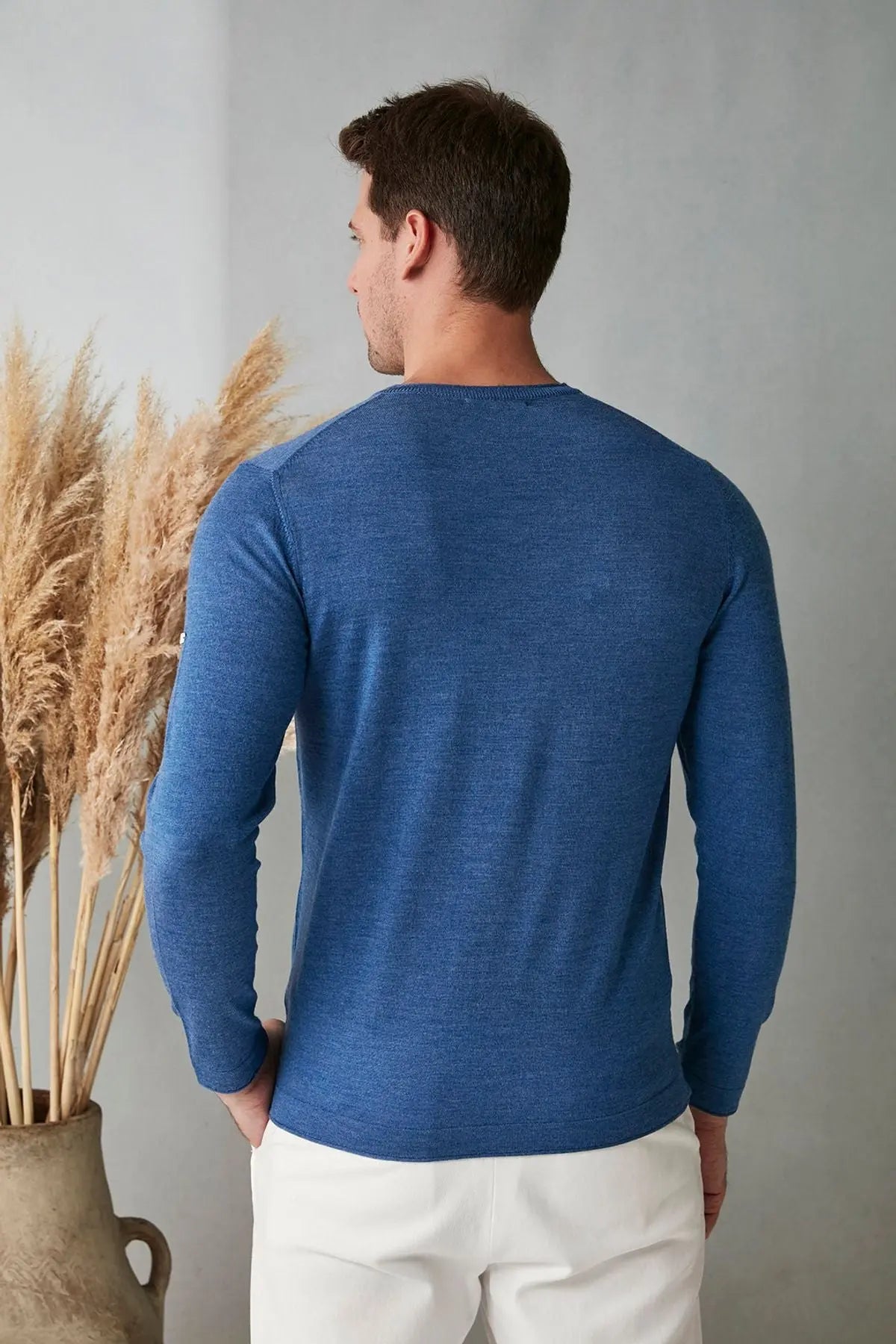 İndigo İpekli Çift Taraf V Yaka Detaylı Quentin Triko Silk and Cashmere