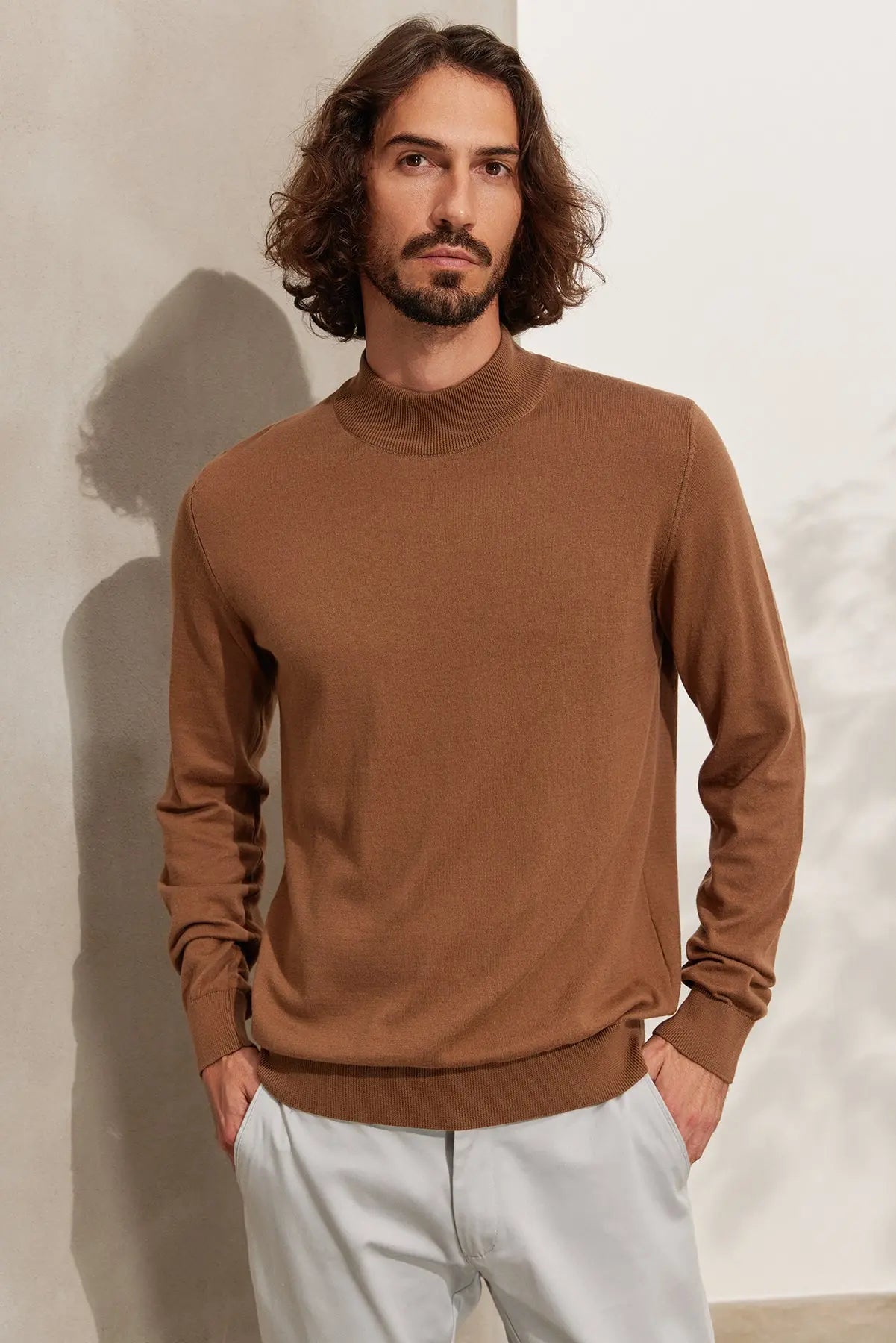 Kahverengi & More Clark Erkek Yarım Balıkçı Yaka Uzun Kollu Triko Silk and Cashmere