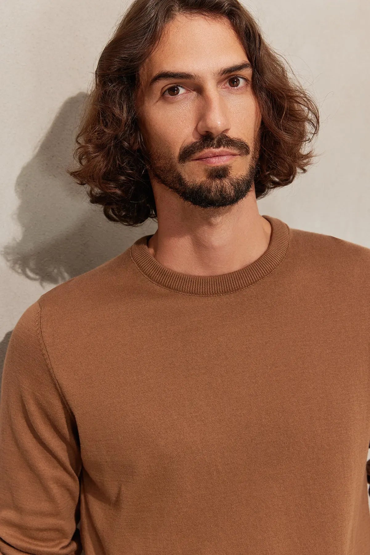 Kahverengi & More Clark Erkek Yuvarlak Yaka Uzun Kollu Erkek Triko Silk and Cashmere