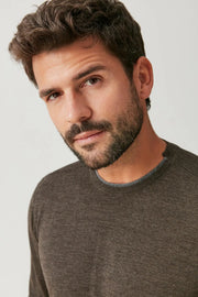 Kahverengi & More Matteo Yuvarlak Yaka Uzun Kollu Erkek Kazak Silk and Cashmere