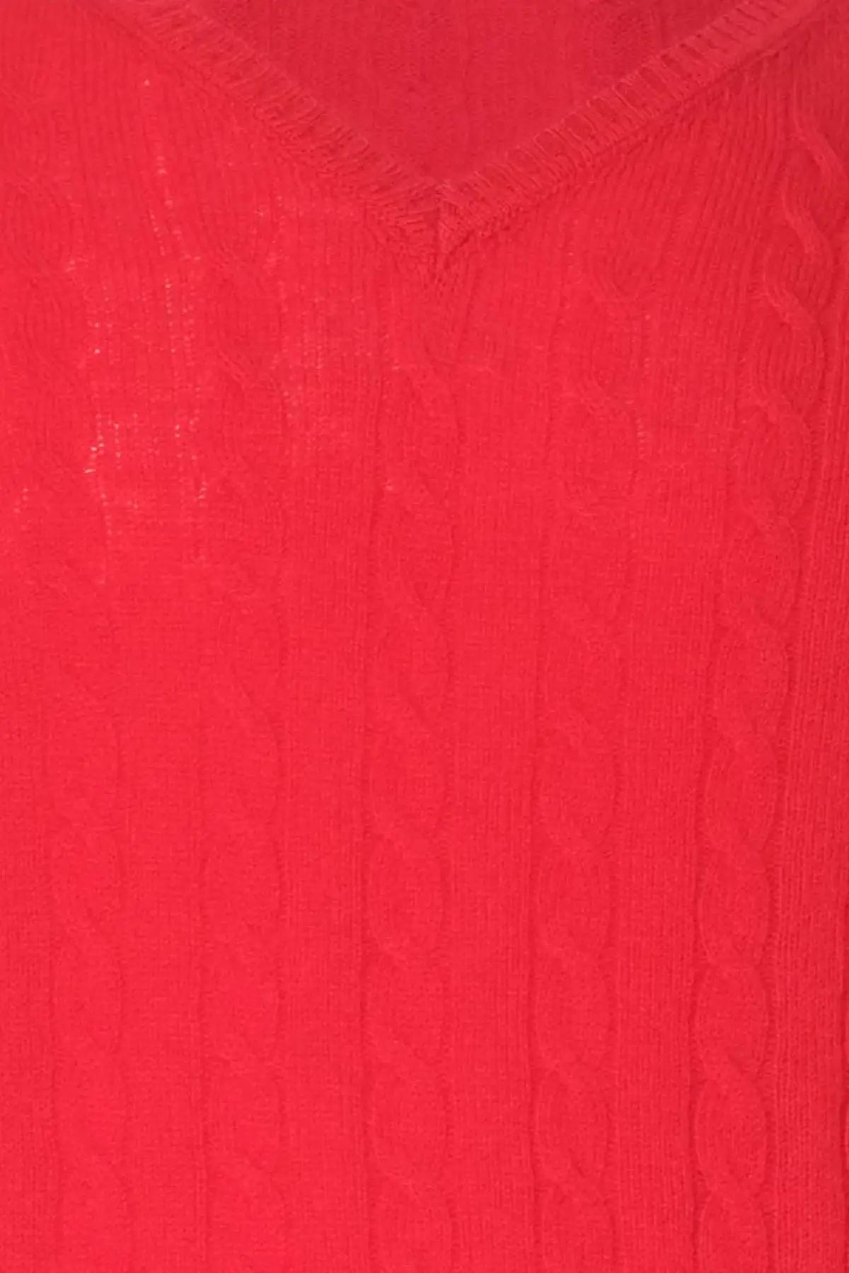 Kırmızı Amerigo Avustralya Yünü Kaşmir Saç Örgülü V Yaka Uzun Kollu Erkek Kazak Silk and Cashmere