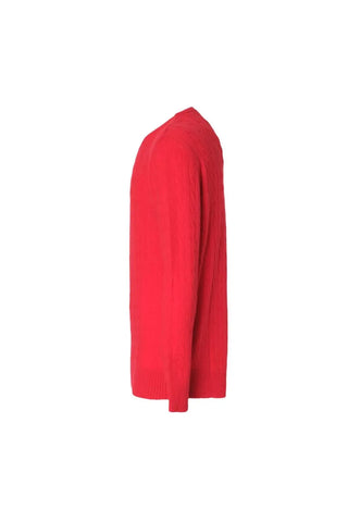 Kırmızı Amerigo Avustralya Yünü Kaşmir Saç Örgülü V Yaka Uzun Kollu Erkek Kazak Silk and Cashmere
