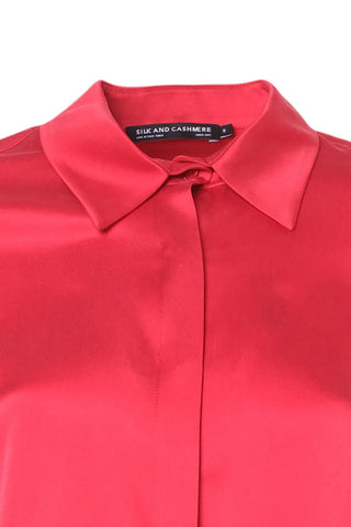 Kırmızı Saf İpek Audrey Uzun Kollu Kadın Gömlek Silk and Cashmere