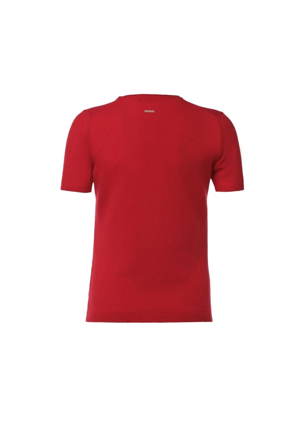 Kırmızı Saf Kaşmir Basic  Yuvarlak Yaka Kısa Kollu Kazak Silk and Cashmere