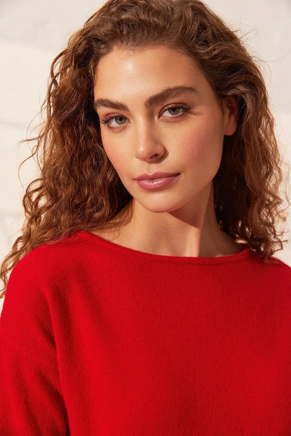 Kırmızı Saf Kaşmir Isabella Kayık Yaka Uzun Kollu Kadın Kazak Silk and Cashmere