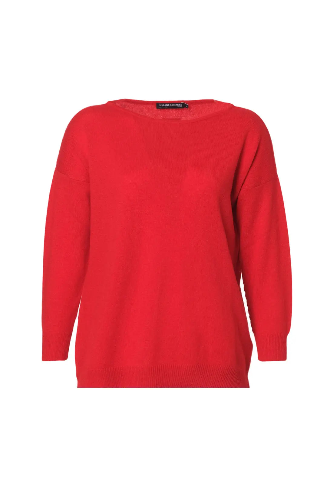 Kırmızı Saf Kaşmir Isabella Kayık Yaka Uzun Kollu Kadın Kazak Silk and Cashmere