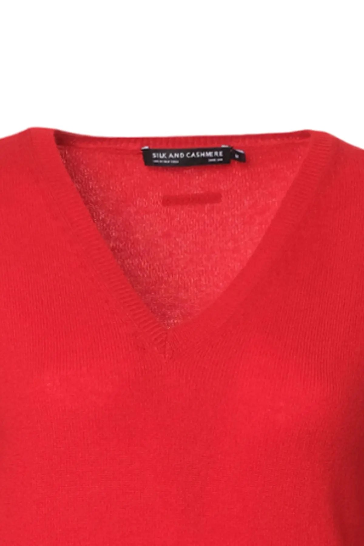 Kırmızı Saf Kaşmir Veronique V Yaka Uzun Kollu Kadın Kazak Silk and Cashmere