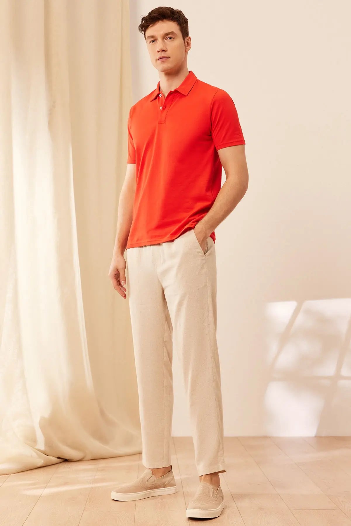 Kırmızı & More Johnny Erkek Kısa Kollu Polo Yaka Tişört Silk and Cashmere