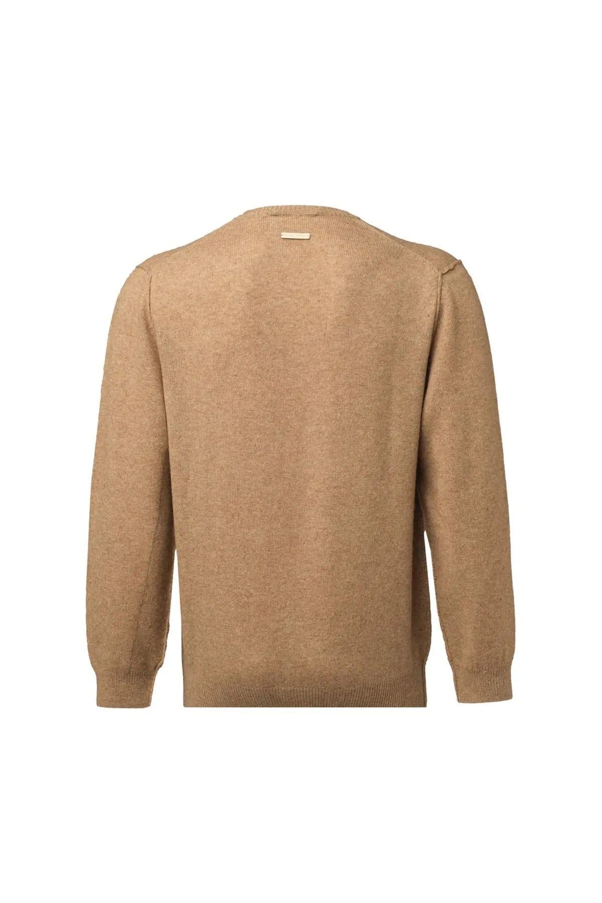 Koyu Bej Kaşmir ve Avustralya Yünü Erson Ters Dikiş Detaylı V Yaka Uzun Kollu Erkek Kazak Silk and Cashmere