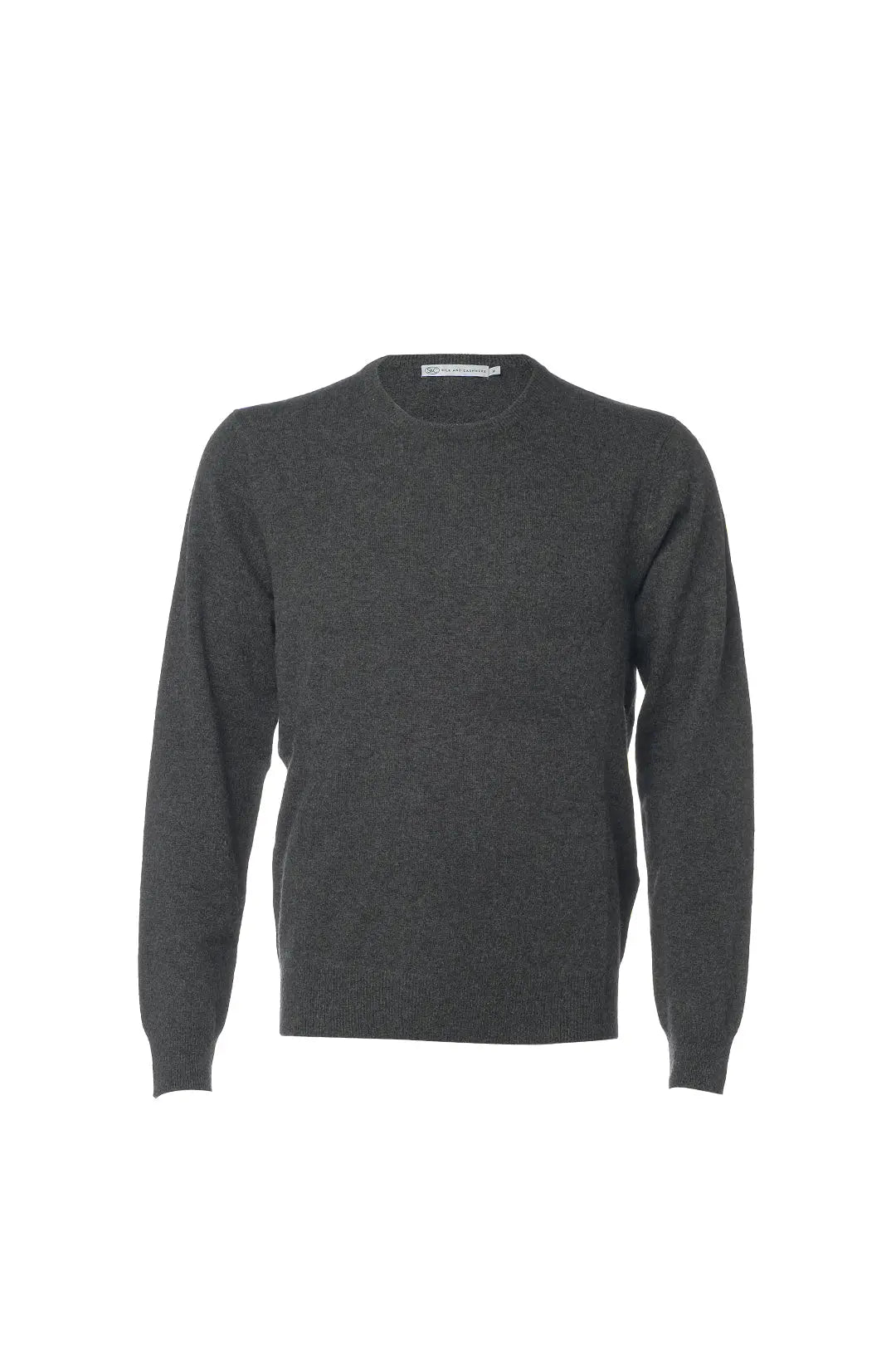 Koyu Gri Melanj Saf Kamir Yuvarlak Yaka Uzun Kollu Vincent Kazak Silk and Cashmere