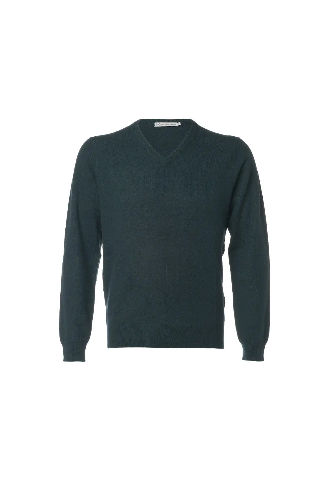 Koyu Yeşil Saf Kaşmir V Yaka Uzun Kollu Vincent Erkek Kazak Silk and Cashmere