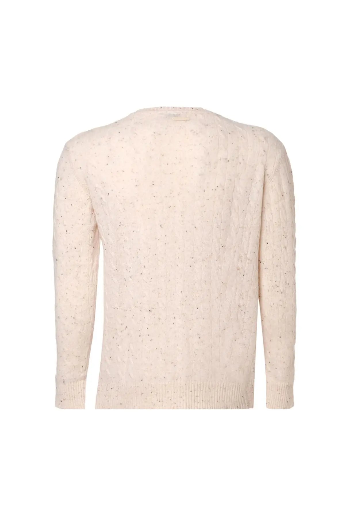 Kum Beji Amerigo Avustralya Yünü Kamir Saç Örgülü Yuvarlak Yaka Uzun Kollu Erkek Kazak Silk and Cashmere