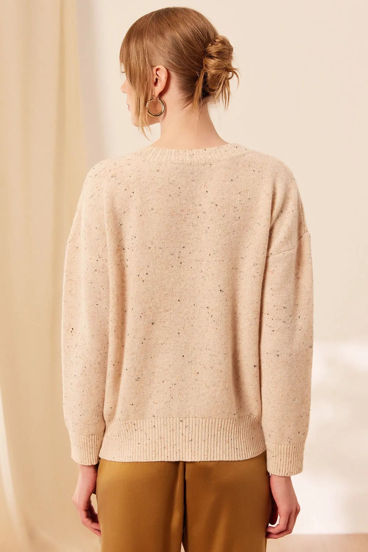 Kum Beji Aurora Avustralya Yünü Kaşmir Ribana Örgülü Uzun Kollu Kadın Hırka Silk and Cashmere