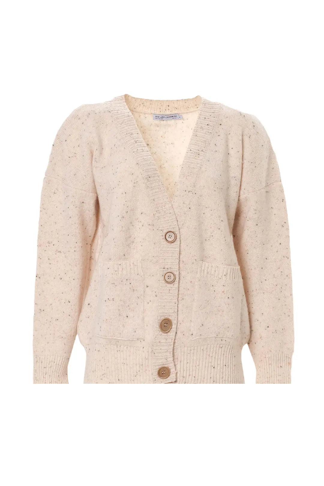 Kum Beji Aurora Avustralya Yünü Kaşmir Ribana Örgülü Uzun Kollu Kadın Hırka Silk and Cashmere